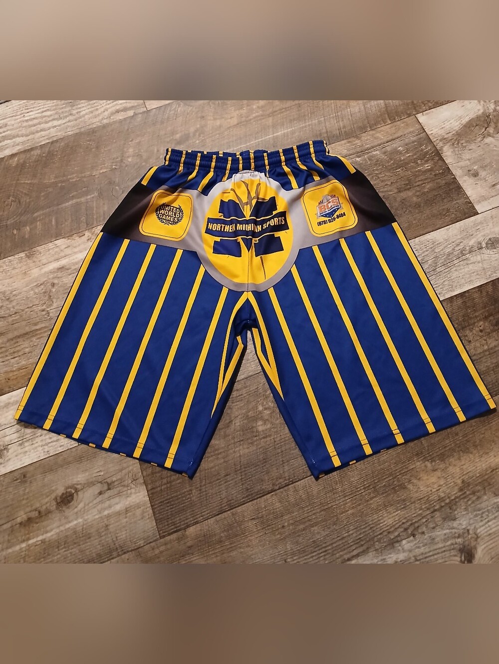 Blue and Yellow Striped Athletic Shorts